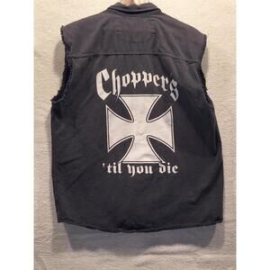 Vintage Lightning Clothing Cut Off Sleeve Denim Biker Vest Size M 2001 Chopper